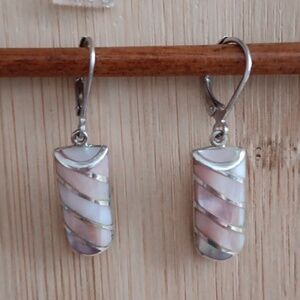 Pink Shell Silver Tone Dangle Earrings